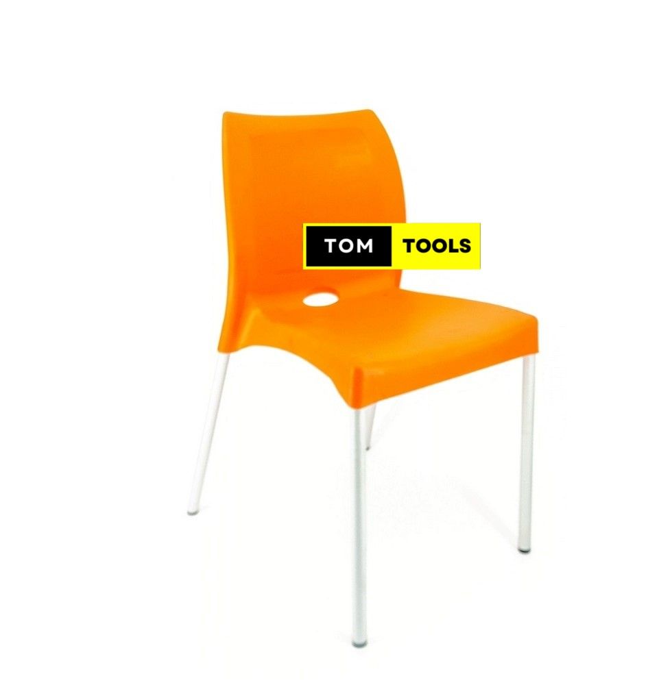 Orange Bruno Strong Armless Comfortable Plastic Chair with Metal Tubing Legs
