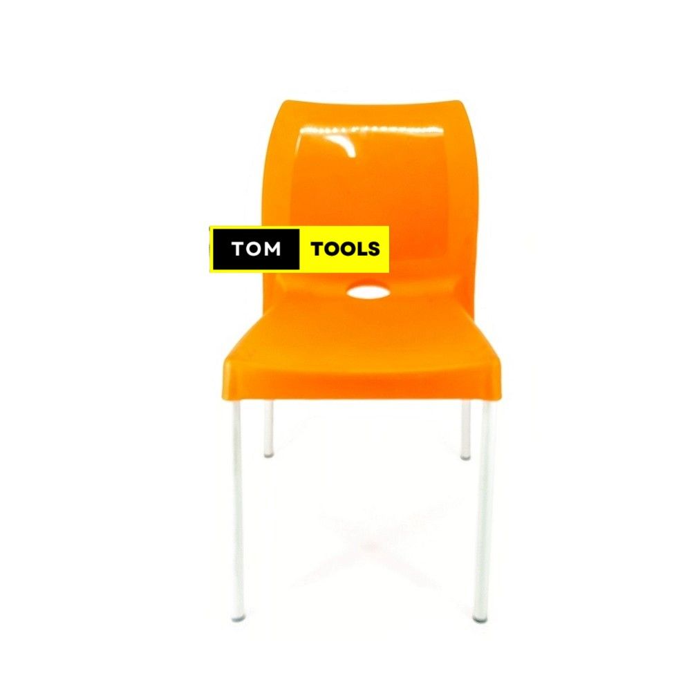 Orange Bruno Strong Armless Comfortable Plastic Chair with Metal Tubing Legs