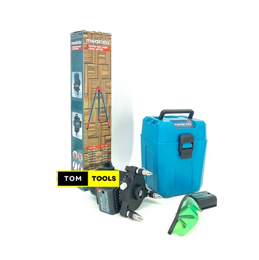 Meakida 3D Cross Line Self-leveling Laser Level Meter with Tripod Stand & Case