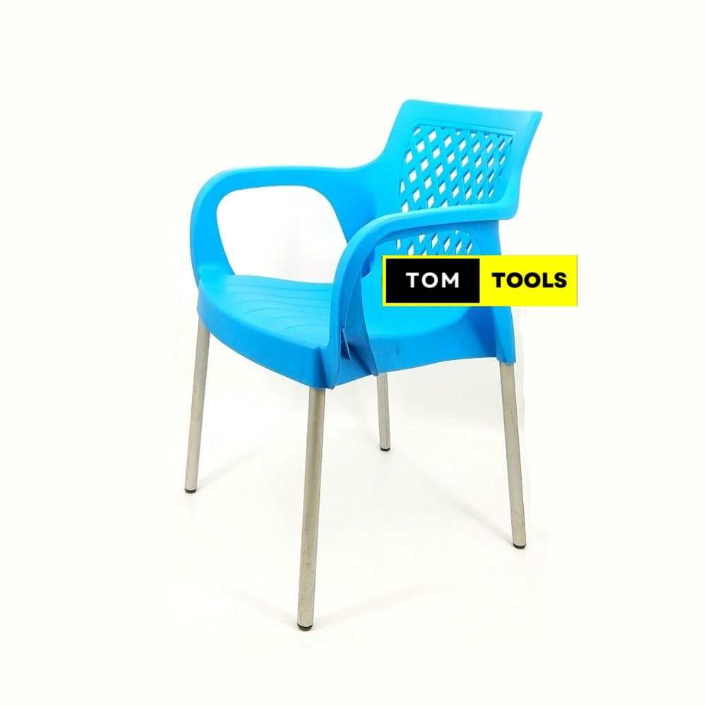 LIGHT BLUE Strong Comfortable Plastic Chair with Metal Tubing Legs
