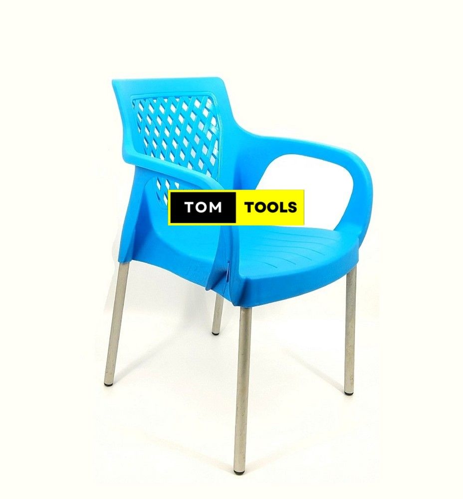 LIGHT BLUE Strong Comfortable Plastic Chair with Metal Tubing Legs