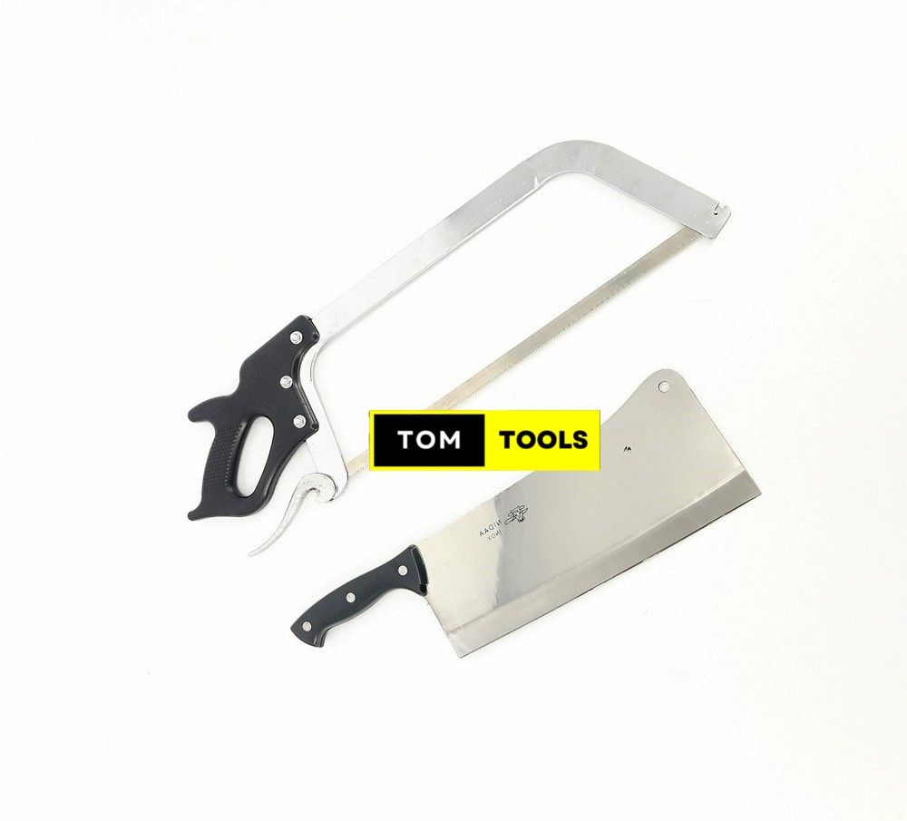Heavy Butcher Cleaver and 22 inch Meat Bone Hacksaw Combo for Commercial Butchery Kitchen