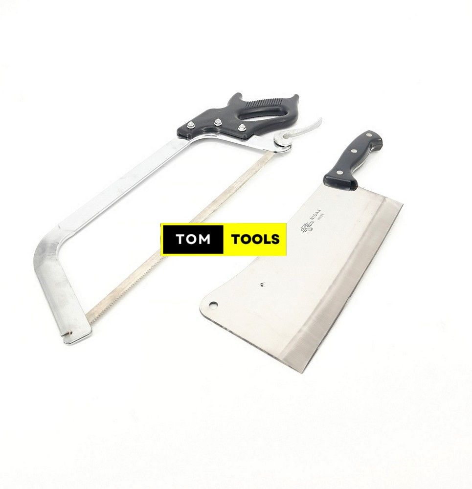 Heavy Butcher Cleaver and 22 inch Meat Bone Hacksaw Combo for Commercial Butchery Kitchen