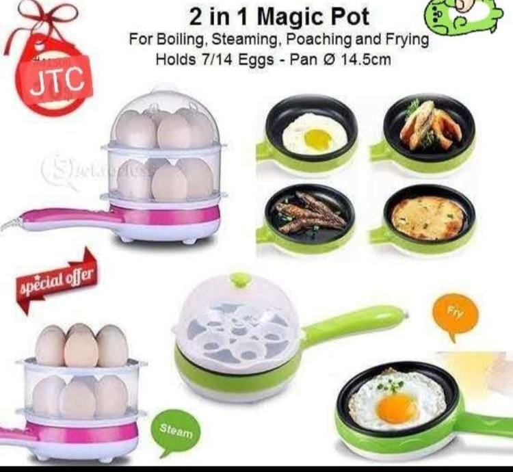 2 in 1 Single Layer Egg Boiler Steamer Cooker with Handle and Capacity of 7 /14 Eggs | Egg Boiling Non-Stick Steamer and Egg Frying Pan Machine