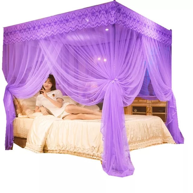 VALENTINE SPECIAL OFFER!!!. 4 Stand Mosquito Net Four Corner Post Elegant Mosquito Net Bed Canopy Set, Luxury Princess Bed Curtain Mosquito Net Bed Netting Canopy for Home without rails