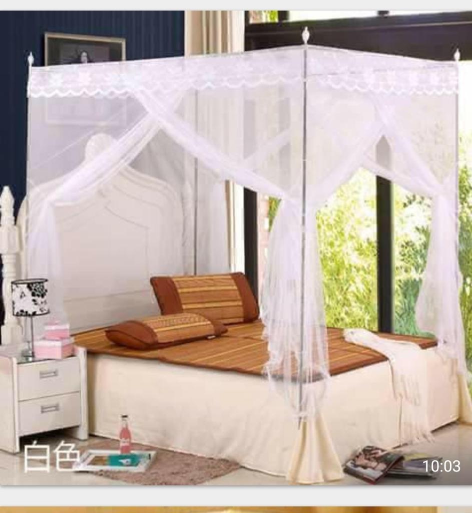 VALENTINE SPECIAL OFFER!!!. 4 Stand Mosquito Net Four Corner Post Elegant Mosquito Net Bed Canopy Set, Luxury Princess Bed Curtain Mosquito Net Bed Netting Canopy for Home without rails