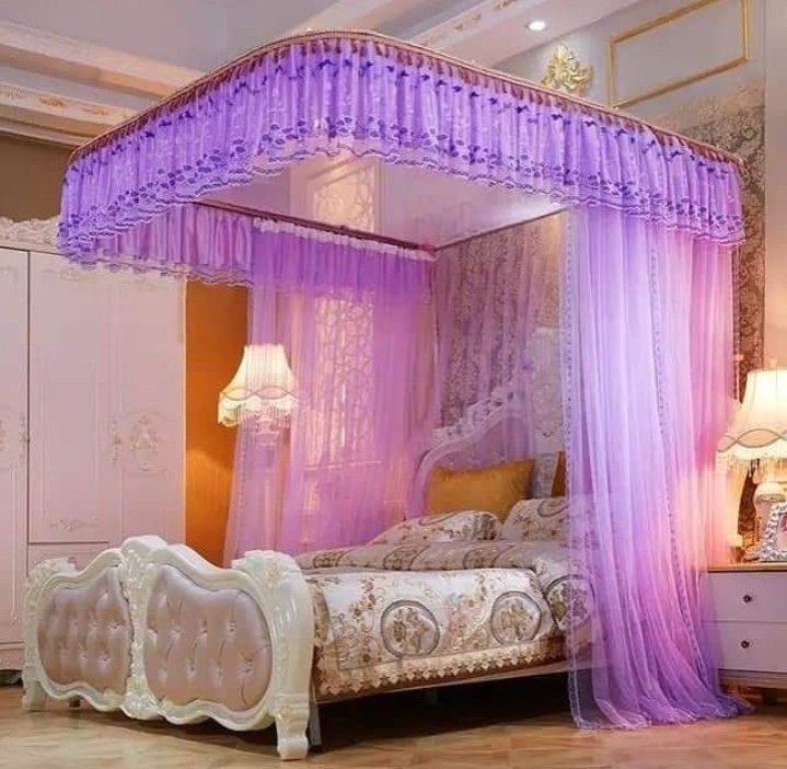 VALENTINE SPECIAL OFFER!!!. U-Shaped 2 Stands Rail Canopy Curtain Bed Frame Double Layer Mosquito Net Bed Frame Curtain Brackets Canopy Bed Frame Post Poles with Curtain for Bedroom Decoration