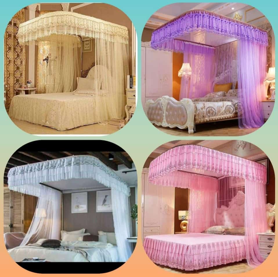 VALENTINE SPECIAL OFFER!!!. U-Shaped 2 Stands Rail Canopy Curtain Bed Frame Double Layer Mosquito Net Bed Frame Curtain Brackets Canopy Bed Frame Post Poles with Curtain for Bedroom Decoration