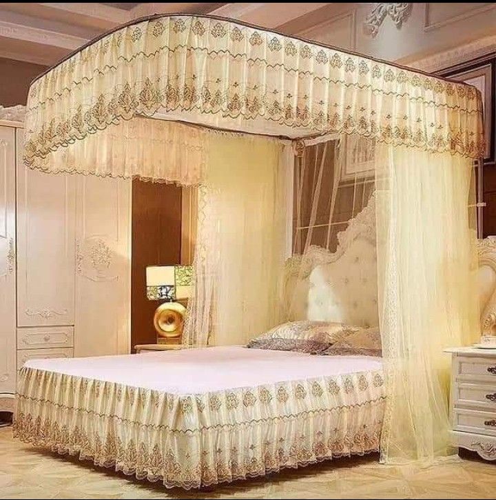 VALENTINE SPECIAL OFFER!!!. U-Shaped 2 Stands Rail Canopy Curtain Bed Frame Double Layer Mosquito Net Bed Frame Curtain Brackets Canopy Bed Frame Post Poles with Curtain for Bedroom Decoration