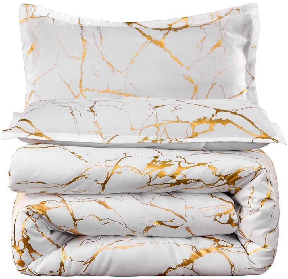 VALENTINE SPECIAL OFFER!!!. Luxury Gold Marble texture Foil style Duvet cover Set4 Pieces Bed Duvet Cover Set,King Size Comforter set,Bed Sheet Set includes, 1 Fitted Bed Sheet  - 2 Pillow Cases