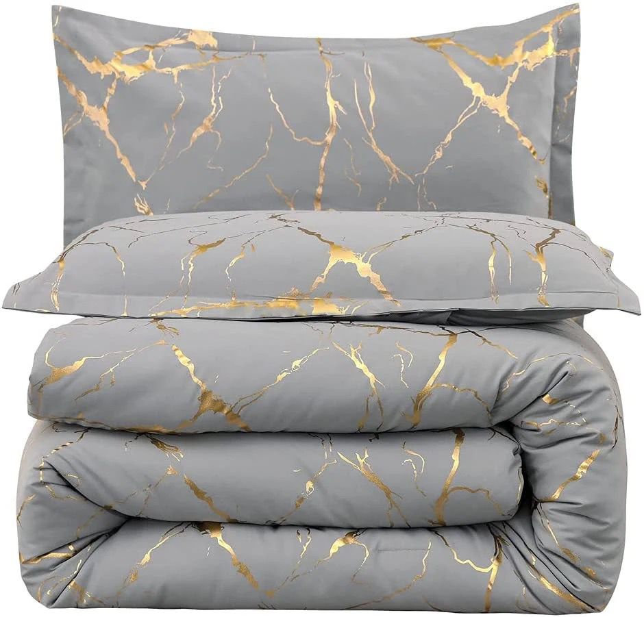 VALENTINE SPECIAL OFFER!!!. Luxury Gold Marble texture Foil style Duvet cover Set4 Pieces Bed Duvet Cover Set,King Size Comforter set,Bed Sheet Set includes, 1 Fitted Bed Sheet  - 2 Pillow Cases