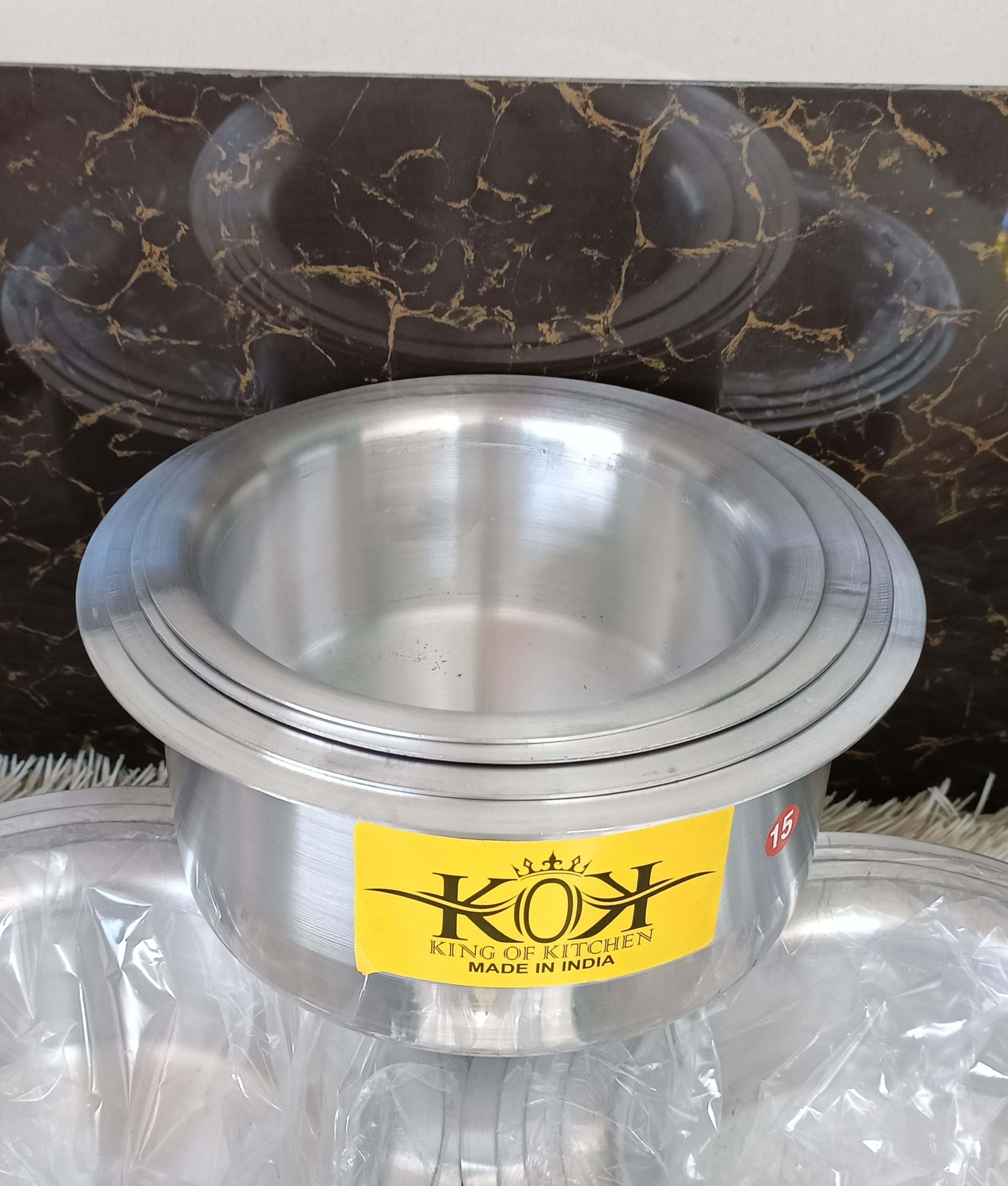 KOK alluminium sufuria set. 4Pc Shiny Aluminium Cooking Set - Durable And Versatile Cookware Set For Soup, Sauce, And Stews, With Lid Suitable For All Stoves, Dishwasher/Oven Safe