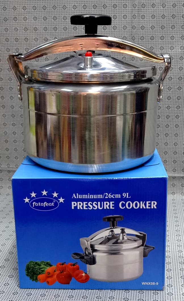 9.0 L non-explosive Aluminum Pressure Cooker- 26cm | Equipped with Multi-Safety Device and Unique Pressure Indicator| Durable Aluminum Alloy Construction with Firm Handles| Compatible with Gas