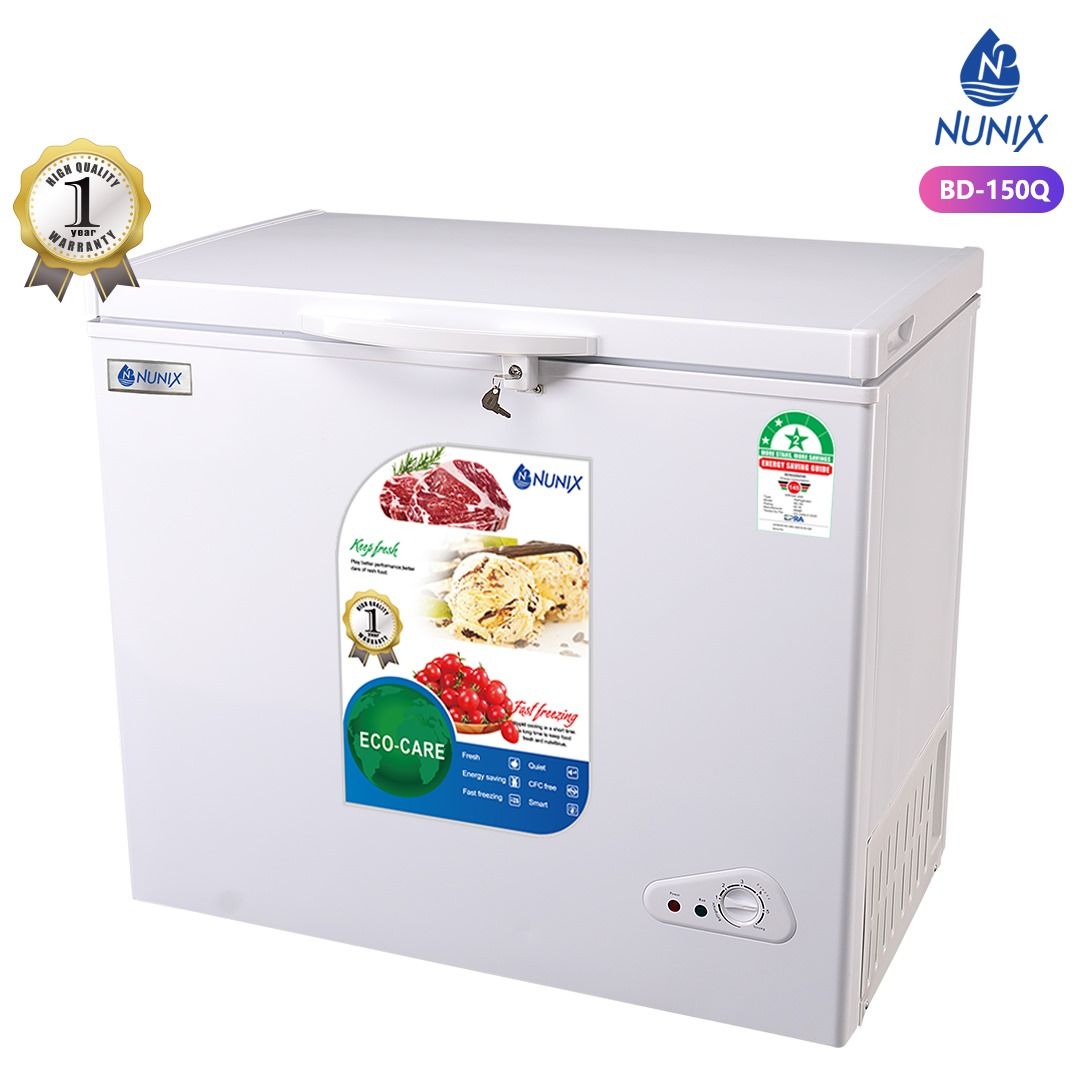 Nunix 125L Chest Freezer, Inner Glass Door, Keep for 135H, Removable Basket, 89.1×55.7×84.2 cm (LxWxH), White