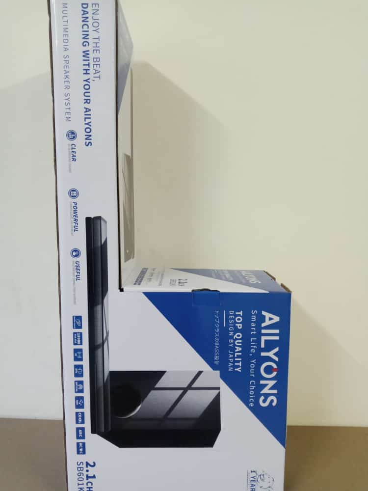 AILYONS SB601 2.1CH Sound Bar SubWoofer Home Theatrer 18000W PMPO BT/AUX/USB/OPT/COXIAL/ARC/Remote Contro