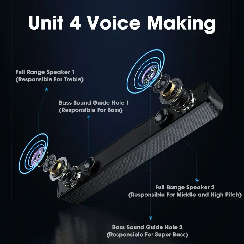 PC Soundbar Wired Speaker USB Powered Soundbar for TV Pc Laptop Gaming Home Theater Surround Audio System