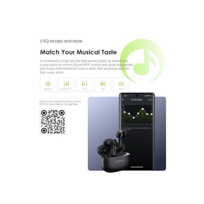 Oraimo FreePods 3C ENC Calling Noise Cancellation Long Playtime True Wireless Earbuds-Black