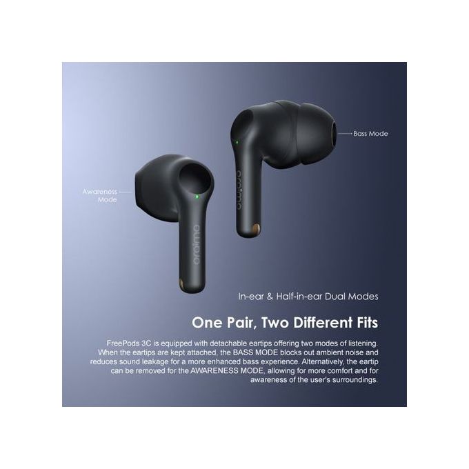 Oraimo FreePods 3C ENC Calling Noise Cancellation Long Playtime True Wireless Earbuds-Black