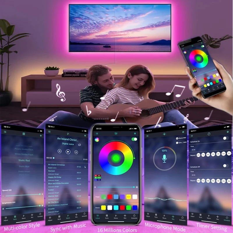 LED Strip Light Color USB RGB Tpae Bluetooth LED Strip Bedroom Decoration 5050 5m 10m TV LED Backlight For Christmas