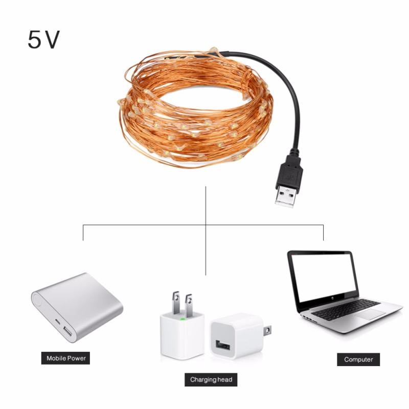DC 5V 3M USB charger LED strip light USB Powered RGB Copper Wire tape Holiday String lighting outdoor Fairy Christmas Tree