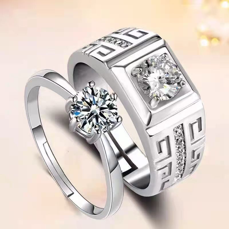 925 Silver Couple Ring 1 Carat Couple Ring Platinum Pair Open Diamond Wedding Ring Qixi Valentine's Day Gift for Wife