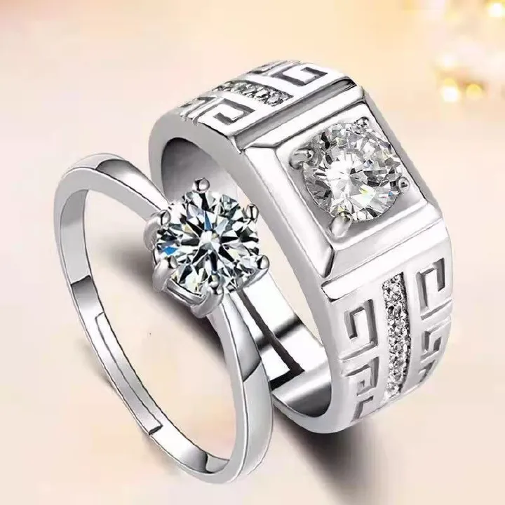 925 Silver Couple Ring 1 Carat Couple Ring Platinum Pair Open Diamond Wedding Ring Qixi Valentine's Day Gift for Wife
