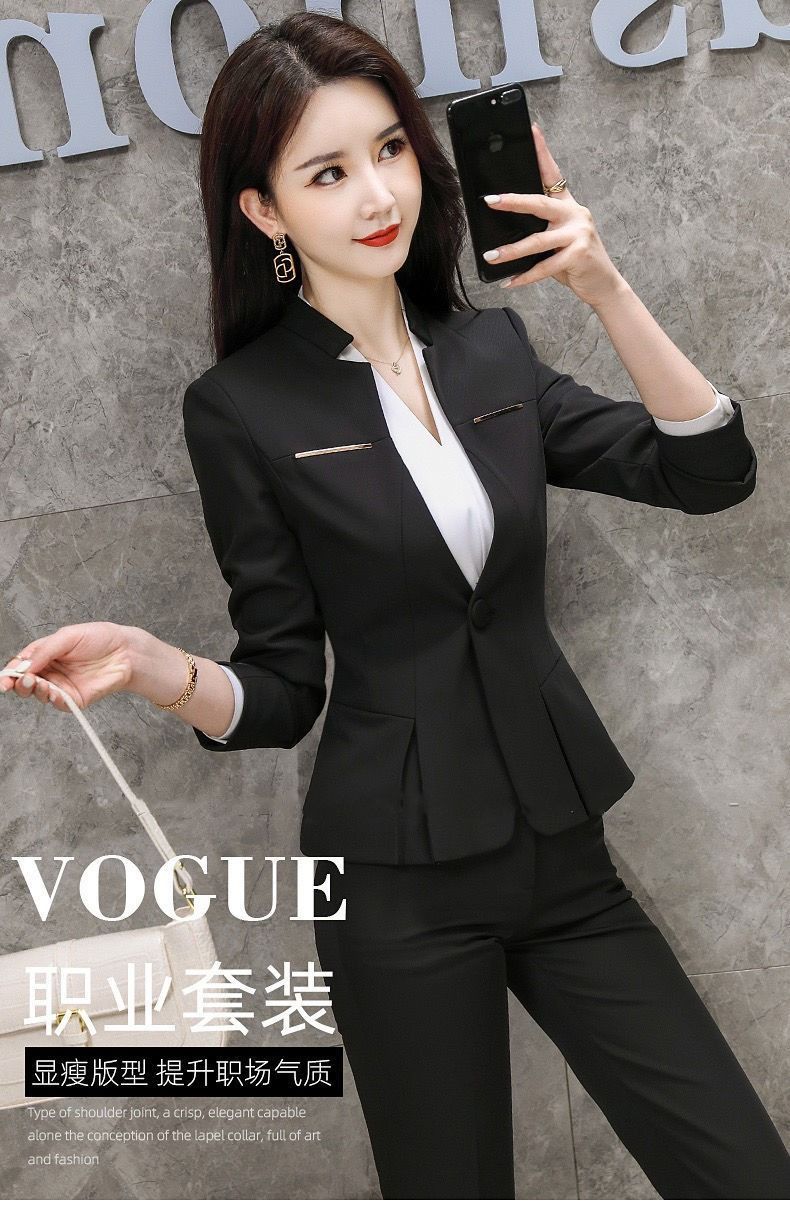 2024 Africa Summer New Gray Suit Jacket Women Long Sleeve Temperament Slimming Professional Suit High-grade Fashion Thin Professional Black Small Suit College Students Professional Suit Work Clothes