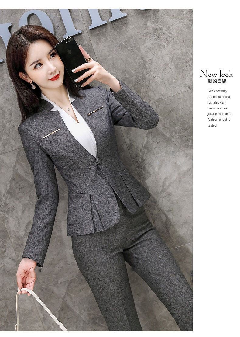 2024 Africa Summer New Gray Suit Jacket Women Long Sleeve Temperament Slimming Professional Suit High-grade Fashion Thin Professional Black Small Suit College Students Professional Suit Work Clothes