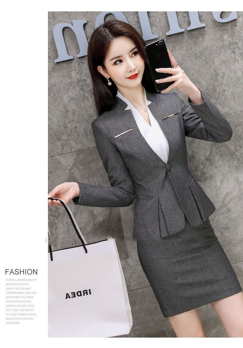 2024 Africa Summer New Gray Suit Jacket Women Long Sleeve Temperament Slimming Professional Suit High-grade Fashion Thin Professional Black Small Suit College Students Professional Suit Work Clothes