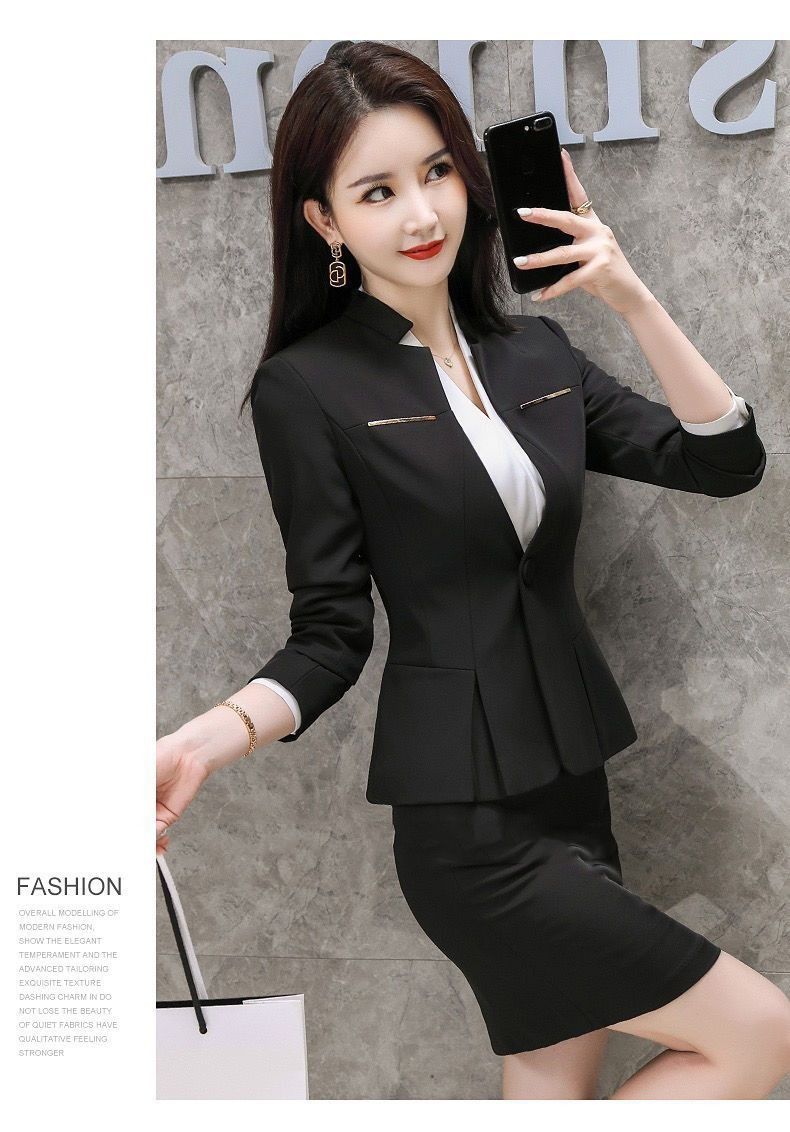 2024 Africa Summer New Gray Suit Jacket Women Long Sleeve Temperament Slimming Professional Suit High-grade Fashion Thin Professional Black Small Suit College Students Professional Suit Work Clothes