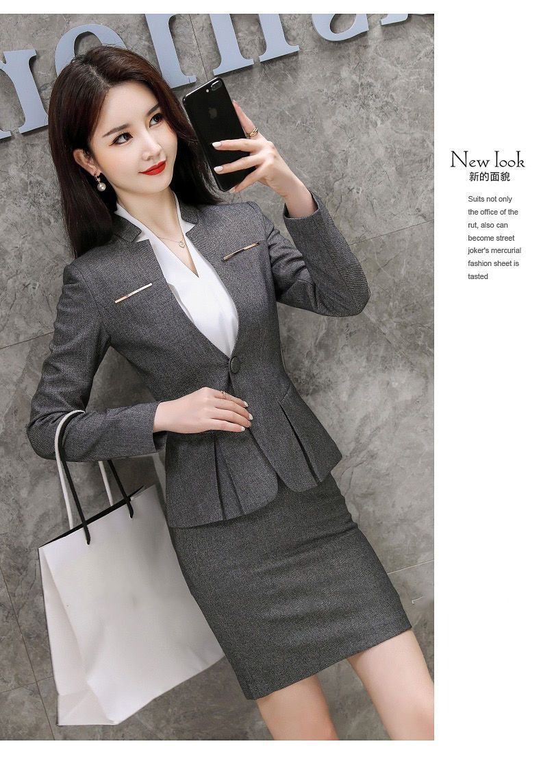2024 Africa Summer New Gray Suit Jacket Women Long Sleeve Temperament Slimming Professional Suit High-grade Fashion Thin Professional Black Small Suit College Students Professional Suit Work Clothes