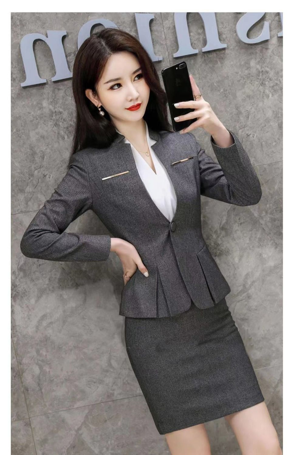 2024 Africa Summer New Gray Suit Jacket Women Long Sleeve Temperament Slimming Professional Suit High-grade Fashion Thin Professional Black Small Suit College Students Professional Suit Work Clothes