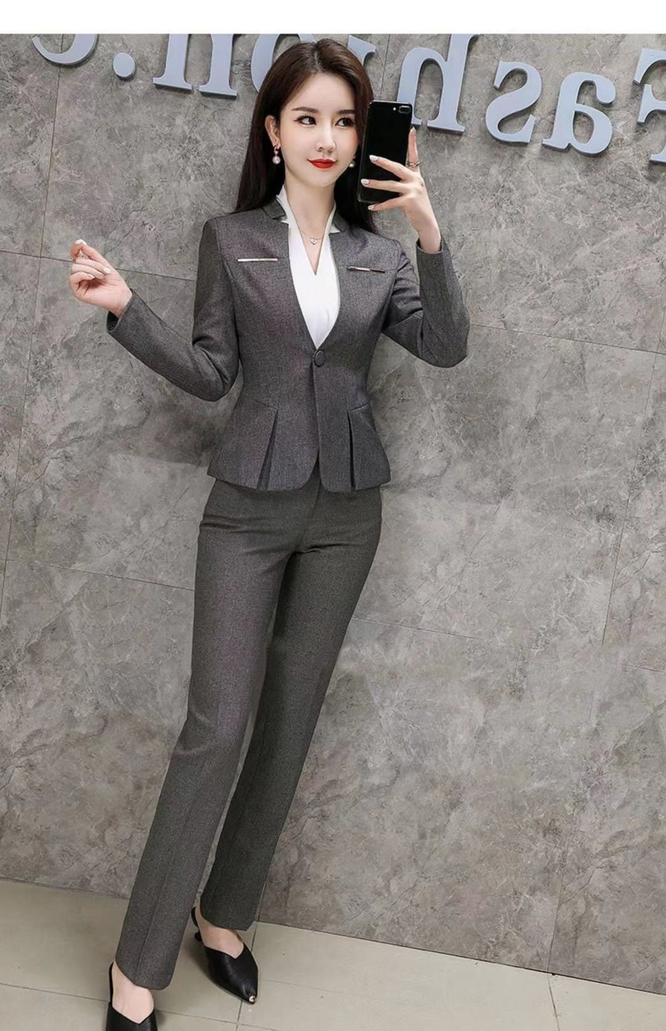 2024 Africa Summer New Gray Suit Jacket Women Long Sleeve Temperament Slimming Professional Suit High-grade Fashion Thin Professional Black Small Suit College Students Professional Suit Work Clothes