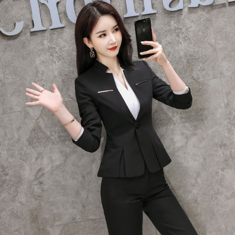 2024 Africa Summer New Gray Suit Jacket Women Long Sleeve Temperament Slimming Professional Suit High-grade Fashion Thin Professional Black Small Suit College Students Professional Suit Work Clothes