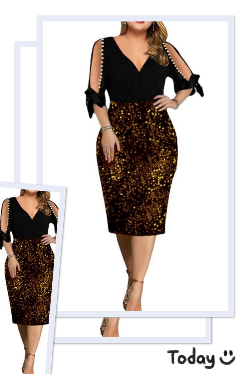 2024 European And American New V-neck Personalized Sequin Design Large Women's Dress Fashion Sequin Evening Dress Party Concert Evening Party Gentle Dress Wrap Hip Dress