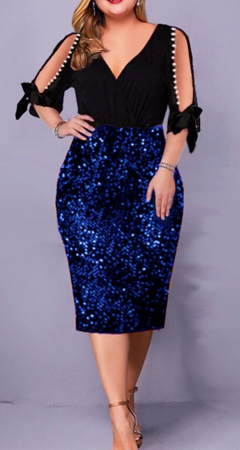 2024 European And American New V-neck Personalized Sequin Design Large Women's Dress Fashion Sequin Evening Dress Party Concert Evening Party Gentle Dress Wrap Hip Dress