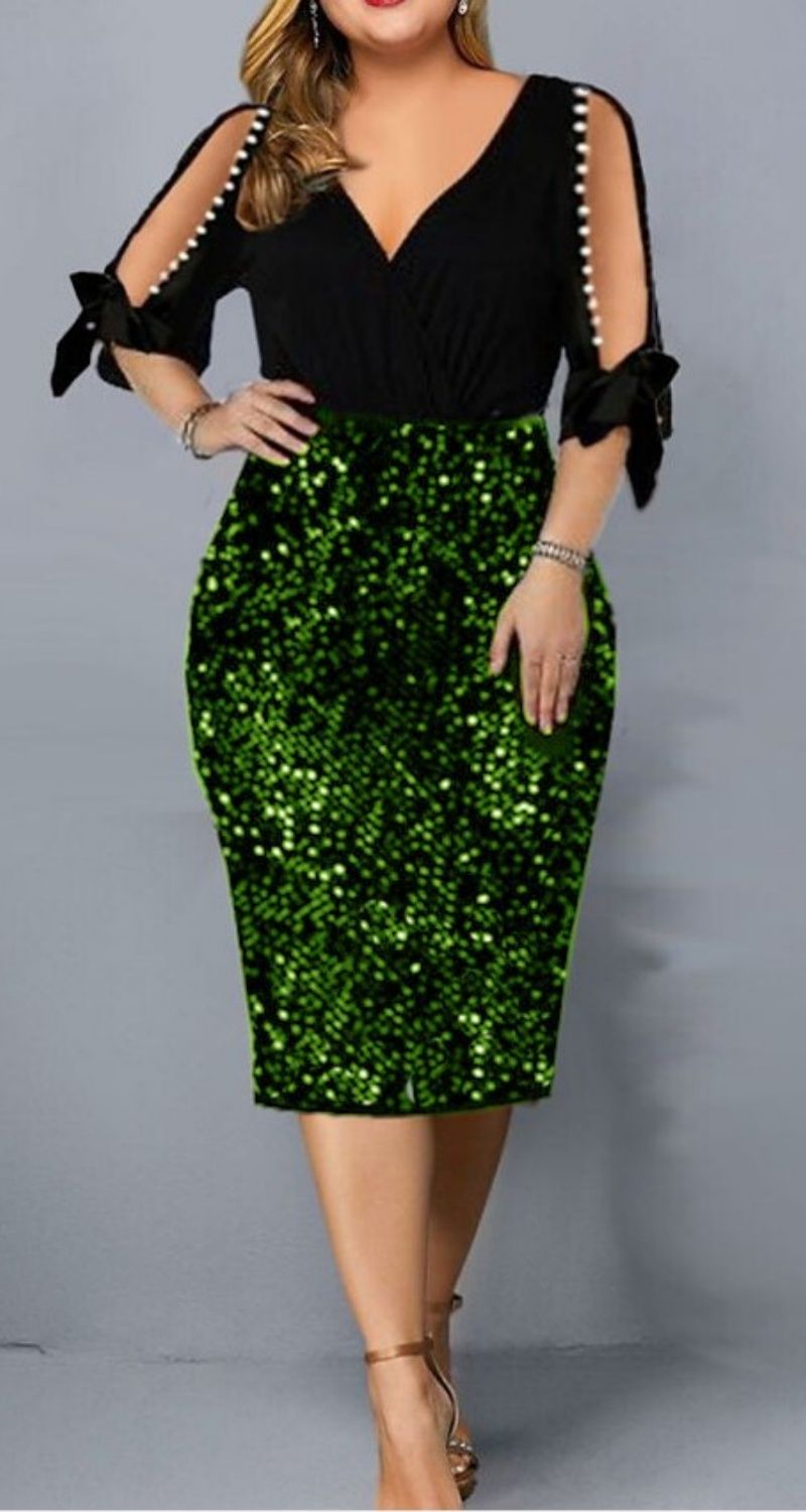 2024 European And American New V-neck Personalized Sequin Design Large Women's Dress Fashion Sequin Evening Dress Party Concert Evening Party Gentle Dress Wrap Hip Dress