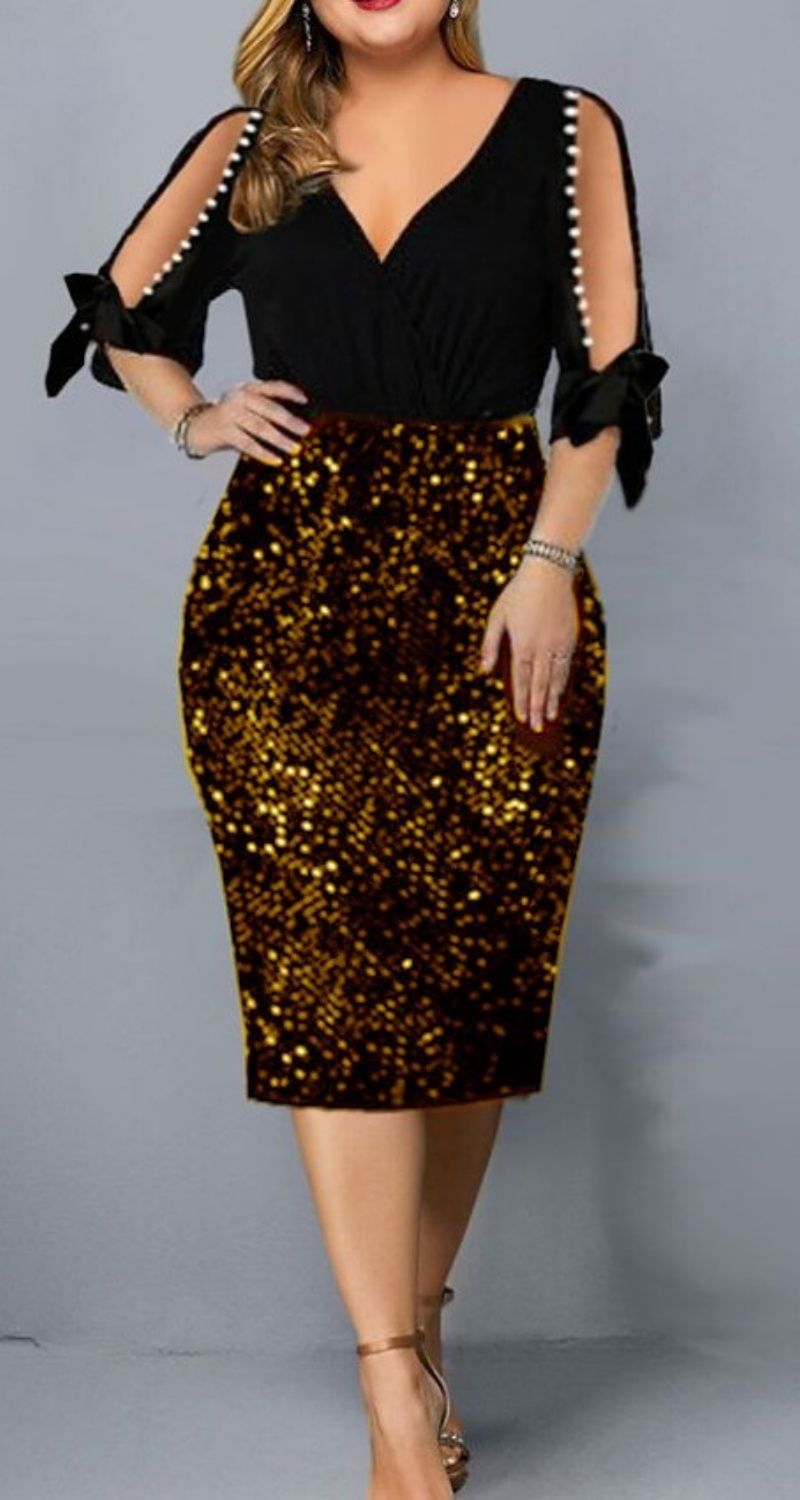 2024 European And American New V-neck Personalized Sequin Design Large Women's Dress Fashion Sequin Evening Dress Party Concert Evening Party Gentle Dress Wrap Hip Dress