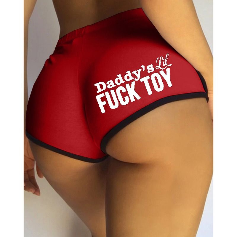 African European American 2024 New Letter Printed Slim-fit Exercise Yoga Running Shorts Women's Printed Home Hot PantsTight Casual Sporty, Casual Stretch Style Exercise Fitness