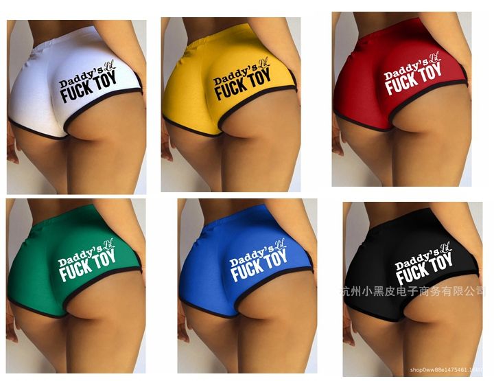 African European American 2024 New Letter Printed Slim-fit Exercise Yoga Running Shorts Women's Printed Home Hot PantsTight Casual Sporty, Casual Stretch Style Exercise Fitness