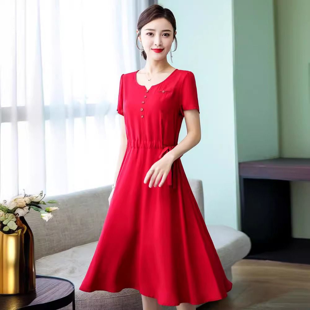 2024 Africa European American Summer Women's High-end Pure Cotton Silk Dress Women's Mid-length Temperament Mother Summer Dress FashionTemperament Elegant Style