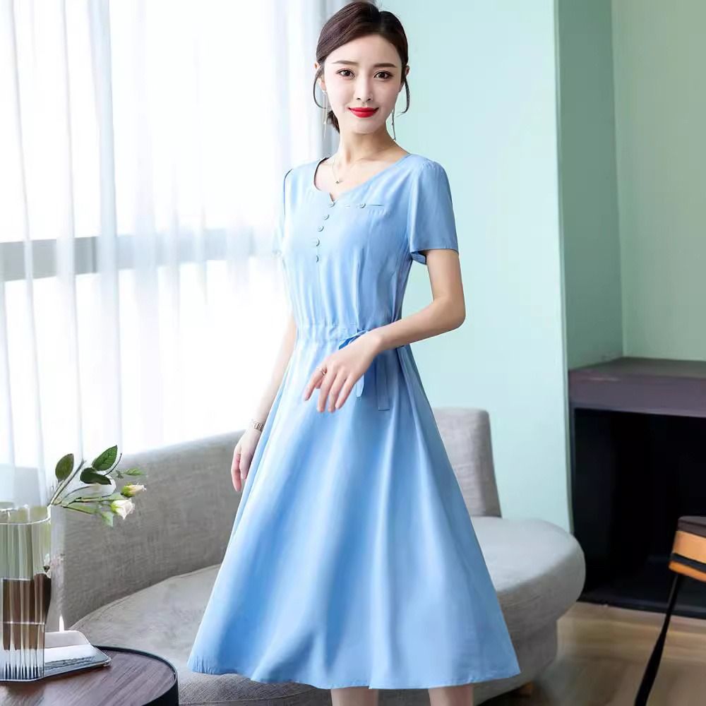 2024 Africa European American Summer Women's High-end Pure Cotton Silk Dress Women's Mid-length Temperament Mother Summer Dress FashionTemperament Elegant Style