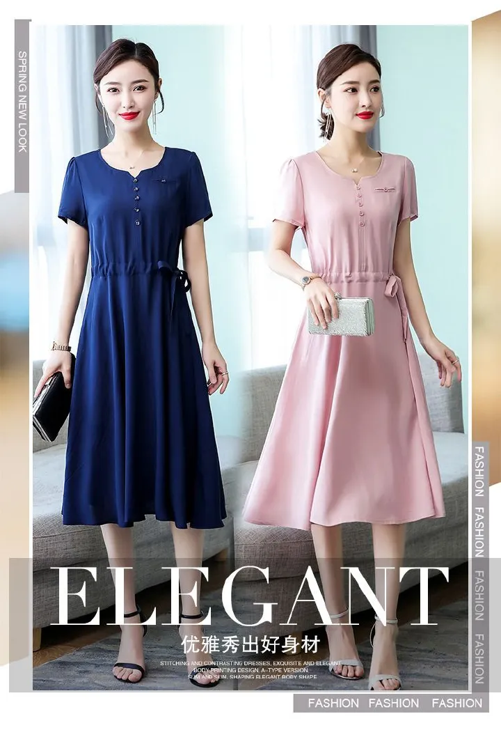 2024 Africa European American Summer Women's High-end Pure Cotton Silk Dress Women's Mid-length Temperament Mother Summer Dress FashionTemperament Elegant Style