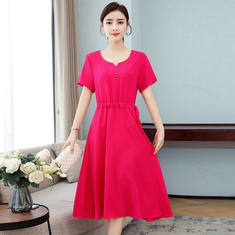 2024 Africa European American Summer Women's High-end Pure Cotton Silk Dress Women's Mid-length Temperament Mother Summer Dress FashionTemperament Elegant Style