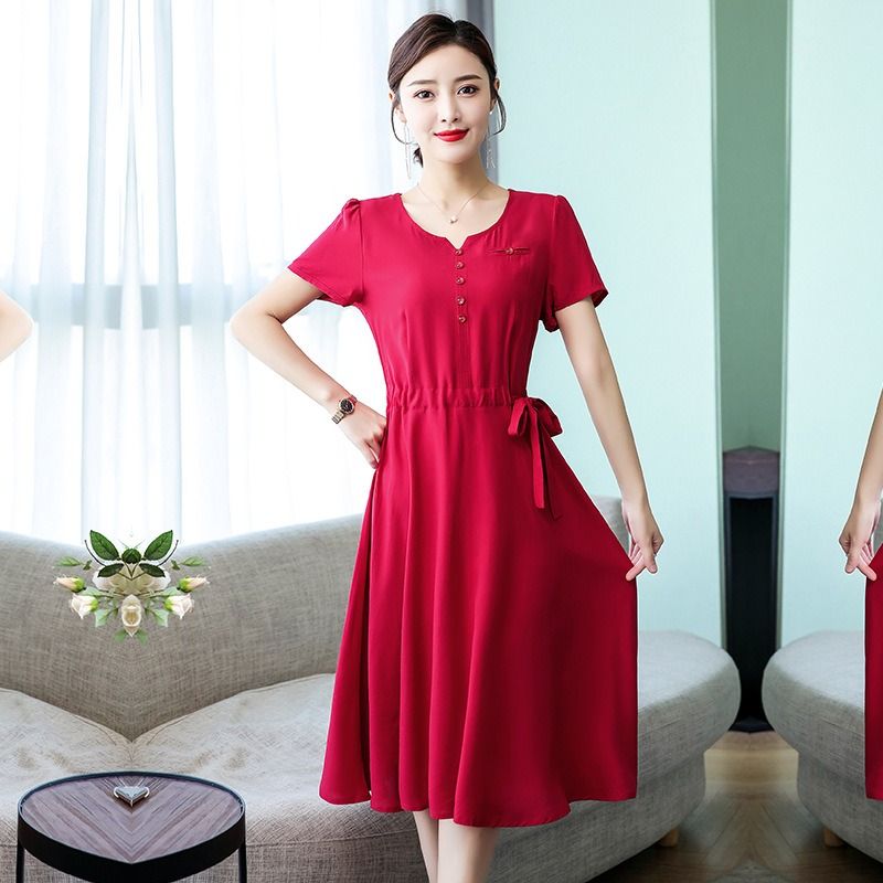 2024 Africa European American Summer Women's High-end Pure Cotton Silk Dress Women's Mid-length Temperament Mother Summer Dress FashionTemperament Elegant Style