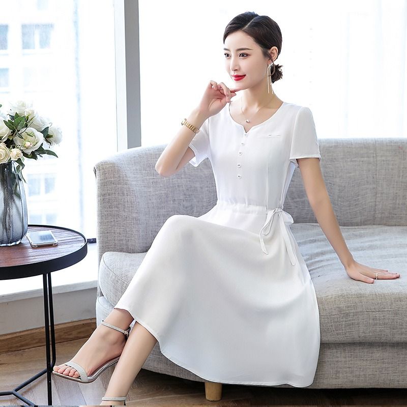 2024 Africa European American Summer Women's High-end Pure Cotton Silk Dress Women's Mid-length Temperament Mother Summer Dress FashionTemperament Elegant Style