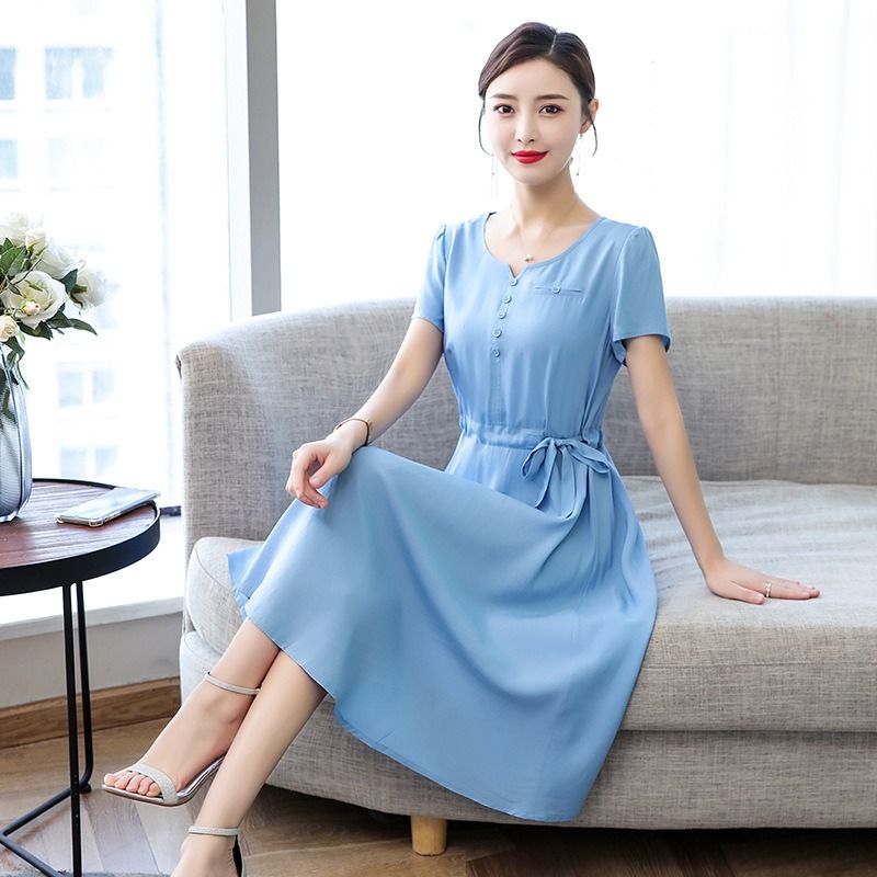 2024 Africa European American Summer Women's High-end Pure Cotton Silk Dress Women's Mid-length Temperament Mother Summer Dress FashionTemperament Elegant Style