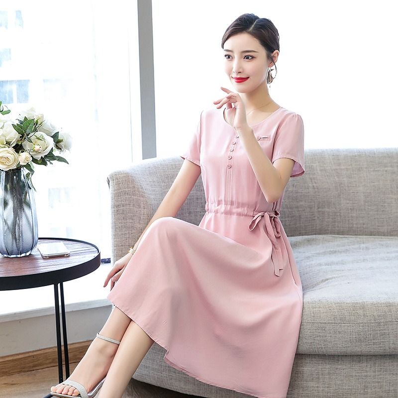 2024 Africa European American Summer Women's High-end Pure Cotton Silk Dress Women's Mid-length Temperament Mother Summer Dress FashionTemperament Elegant Style
