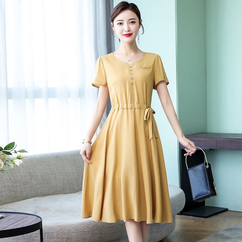 2024 Africa European American Summer Women's High-end Pure Cotton Silk Dress Women's Mid-length Temperament Mother Summer Dress FashionTemperament Elegant Style