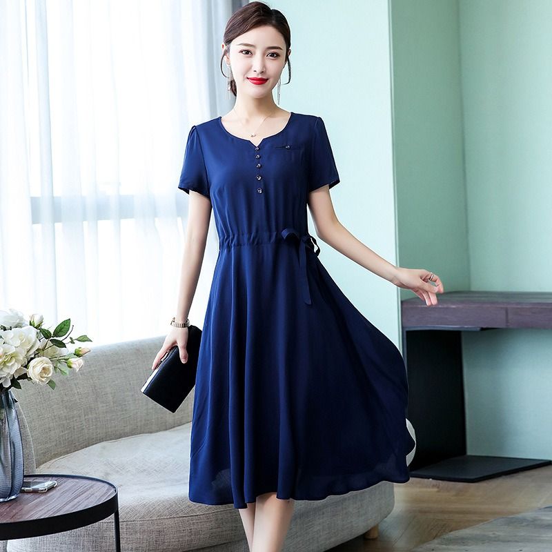 2024 Africa European American Summer Women's High-end Pure Cotton Silk Dress Women's Mid-length Temperament Mother Summer Dress FashionTemperament Elegant Style